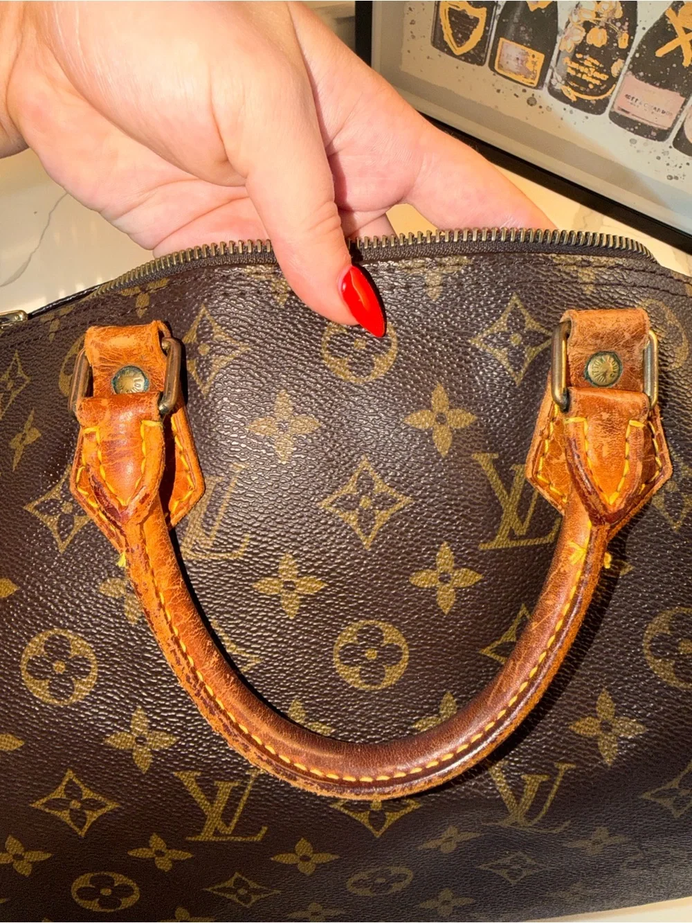 Louis Vuitton Brown Monogram Speedy with Tan Handles